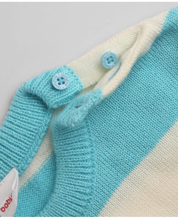 Babyhug Knit Full Sleeves Sweater Set With Striped Design - Blue