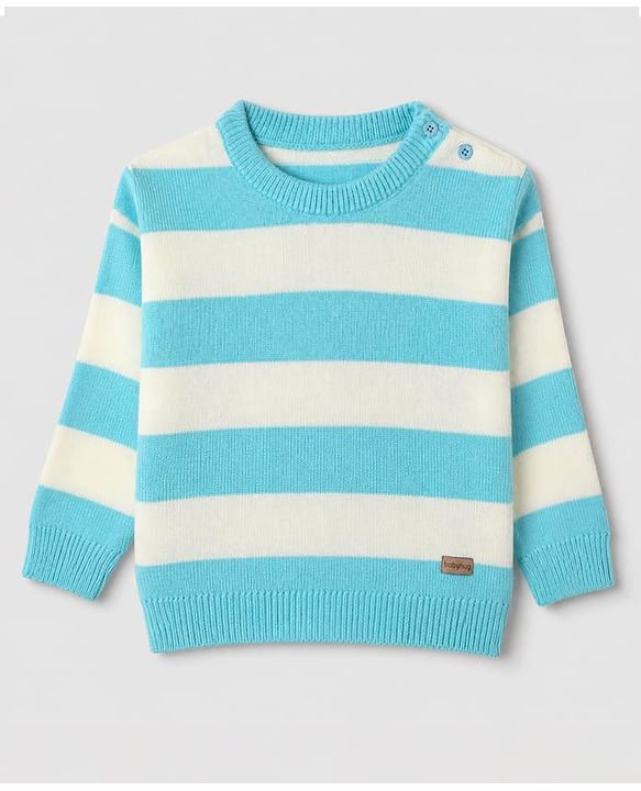 Babyhug Knit Full Sleeves Sweater Set With Striped Design - Blue