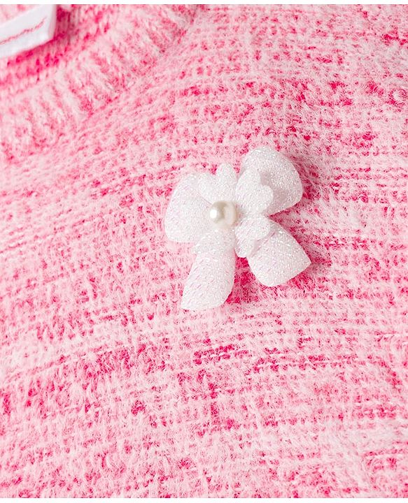Babyhug Knit Sweater Sets with Full Sleeves and Bow Applique in Coral for 12-18 Months