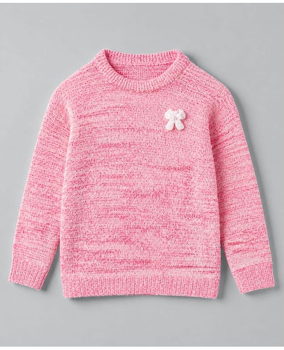Babyhug Knit Sweater Sets with Full Sleeves and Bow Applique in Coral for 12-18 Months