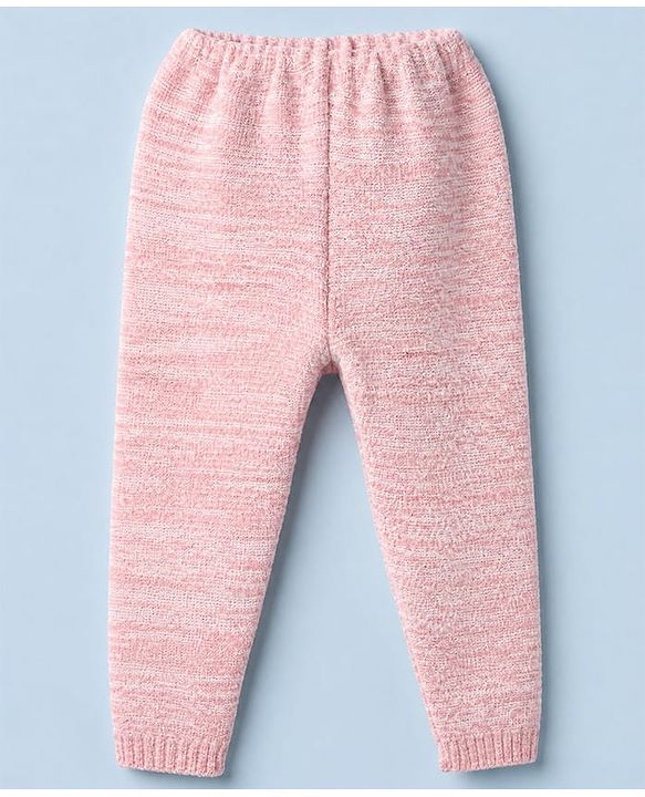 Babyhug Knit Full Sleeves Hooded Solid Sweater Set With Flower Applique - Pink