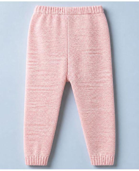 Babyhug Knit Full Sleeves Hooded Solid Sweater Set With Flower Applique - Pink