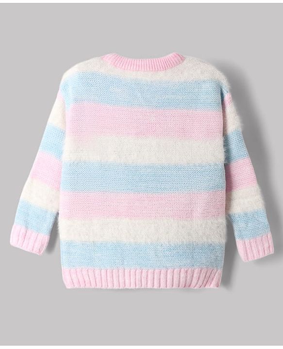 Babyhug Knit Full Sleeves Sweater Set with Stripe Design - Pink