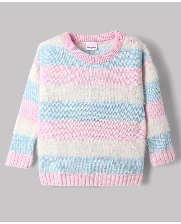 Babyhug Knit Full Sleeves Sweater Set with Stripe Design - Pink