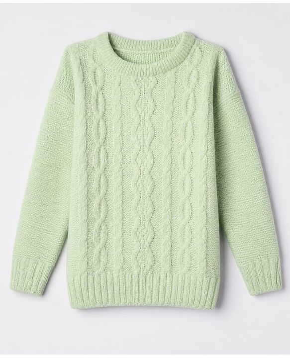 Babyhug Knit Full Sleeves Sweater Set with Cable Knit Design - Light Green
