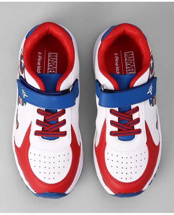 Pine Kids Marvel Velcro Closure Sneaker Shoes With Superman Graphic - White & Red