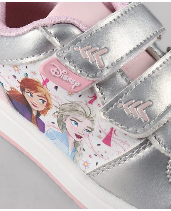 Pine Kids Disney Velcro Closure Casual Shoes With Disney Frozen Princesses Graphic - Silver