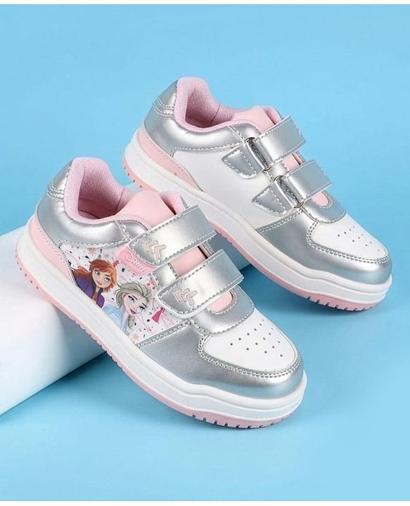 Pine Kids Disney Velcro Closure Casual Shoes With Disney Frozen Princesses Graphic - Silver