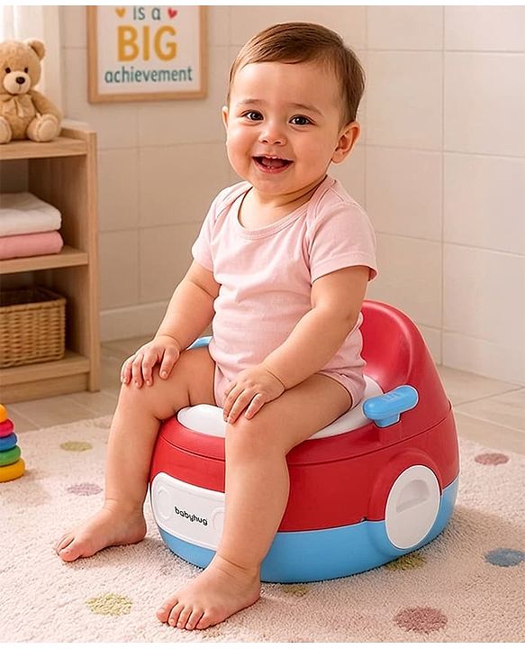 Babyhug 3-in-1 Potty Chair and Toilet Training Seat - Blue & Red| Step Stool| Toilet Seat| Removable Potty Pot| Anti-Slip Pads| Supportive Handles| Splash Guard| Suitable for 1-5 Years Boys & Girls