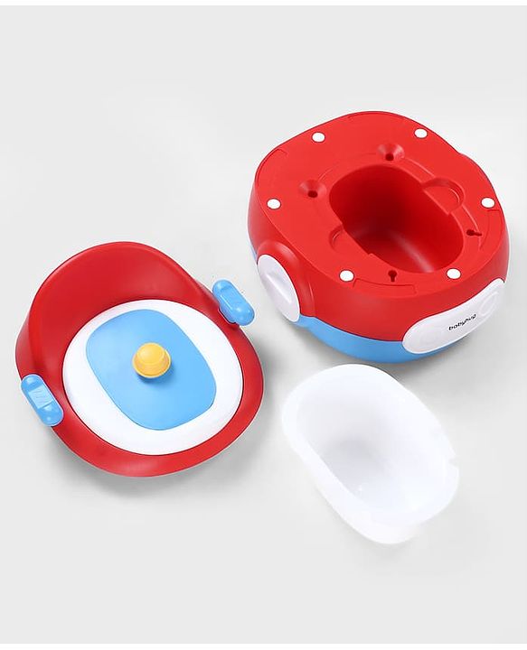 Babyhug 3-in-1 Potty Chair and Toilet Training Seat - Blue & Red| Step Stool| Toilet Seat| Removable Potty Pot| Anti-Slip Pads| Supportive Handles| Splash Guard| Suitable for 1-5 Years Boys & Girls