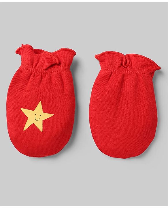 Babyhug 100% Cotton Interlock Knit Striped Mittens With Star Print Pack of 3 - Yellow Red White