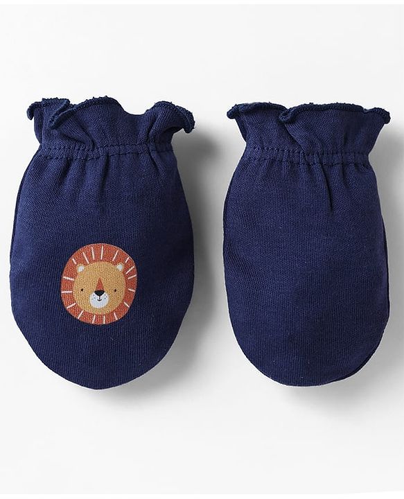 Babyhug 100% Cotton Interlock Mittens with Bear & Lion Print in Red Blue & Yellow Pack of 3 - Diameter 8 cm