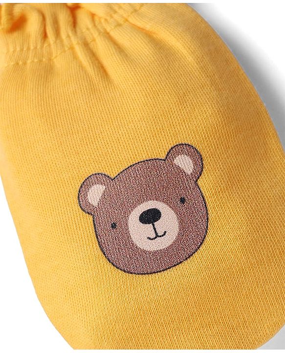 Babyhug 100% Cotton Interlock Mittens with Bear & Lion Print in Red Blue & Yellow Pack of 3 - Diameter 8 cm