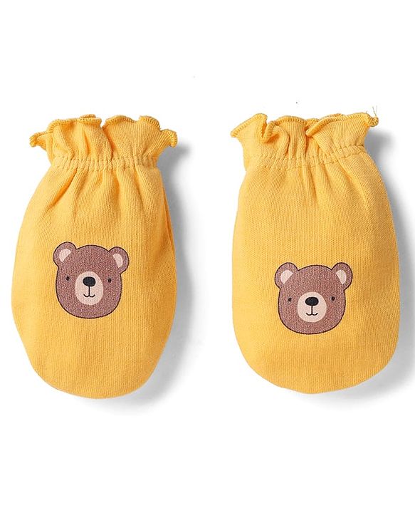 Babyhug 100% Cotton Interlock Mittens with Bear & Lion Print in Red Blue & Yellow Pack of 3 - Diameter 8 cm