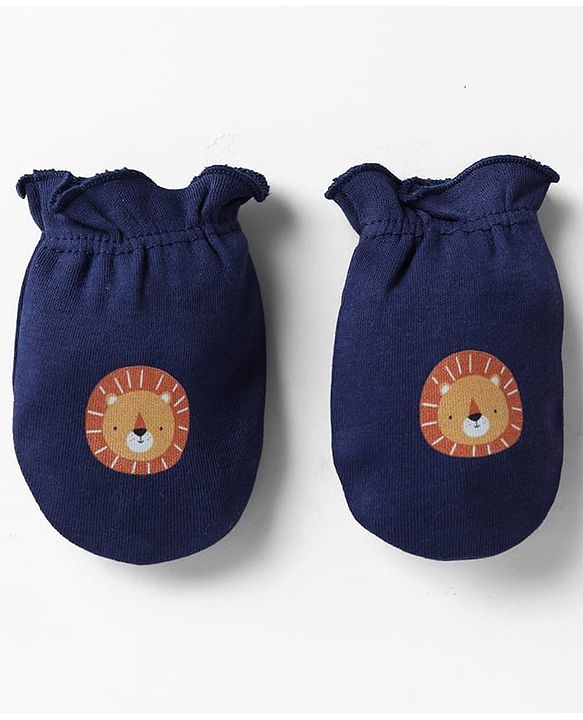 Babyhug 100% Cotton Interlock Mittens with Bear & Lion Print in Red Blue & Yellow Pack of 3 - Diameter 8 cm