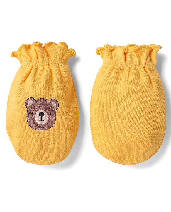 Babyhug 100% Cotton Interlock Mittens with Bear & Lion Print in Red Blue & Yellow Pack of 3 - Diameter 8 cm