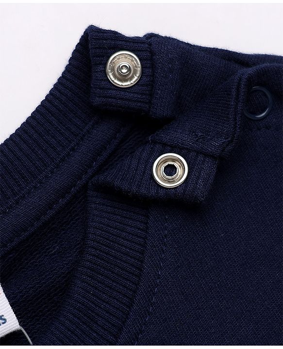 Babyhug 100% Cotton Knit Sweatshirt with Full Sleeves and Car Applique in Navy Blue