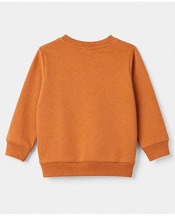 Babyhug 100% Cotton Knit Heavy Gauge Sweatshirt with Full Sleeves and Bag Print in Rust Orange