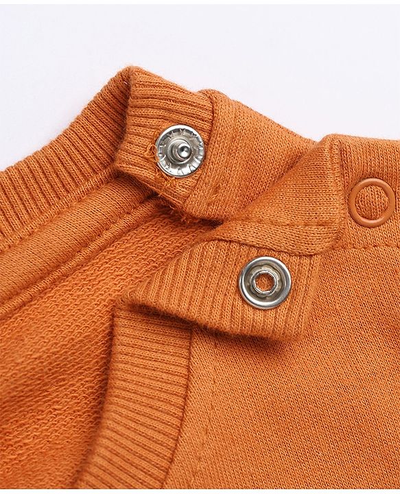 Babyhug 100% Cotton Knit Heavy Gauge Sweatshirt with Full Sleeves and Bag Print in Rust Orange