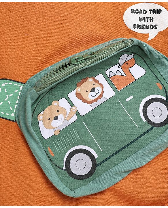 Babyhug 100% Cotton Knit Heavy Gauge Sweatshirt with Full Sleeves and Bag Print in Rust Orange