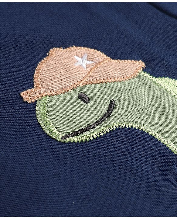 Babyhug 100% Cotton Knit Full Sleeves Heavy Gauge Sweatshirt with Dinosaur Embroidery - Navy Blue