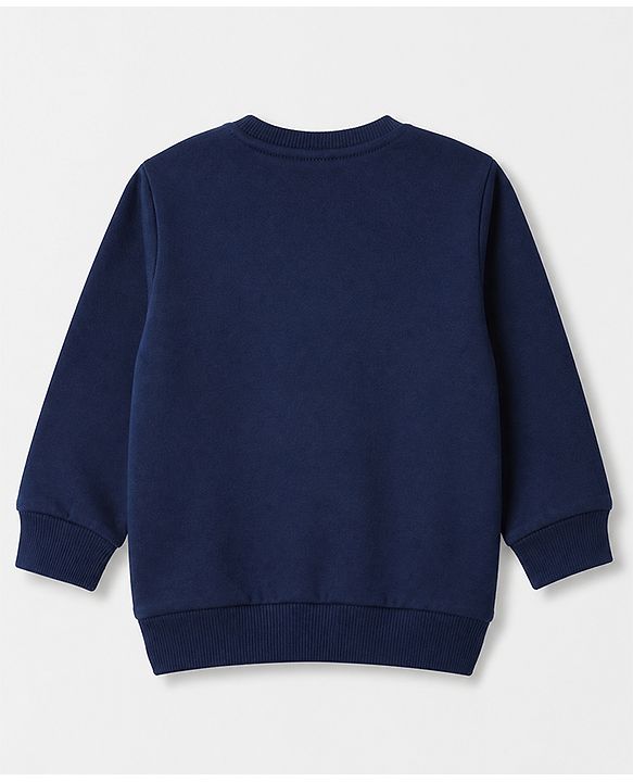 Babyhug 100% Cotton Knit Full Sleeves Heavy Gauge Sweatshirt with Dinosaur Embroidery - Navy Blue