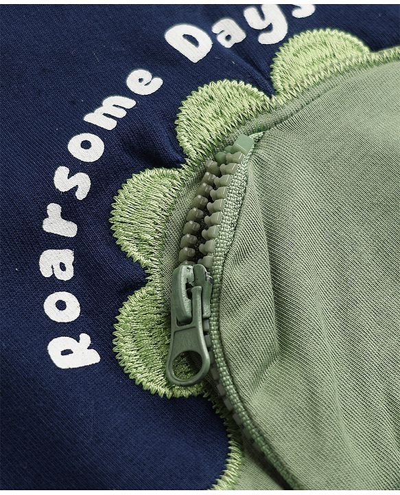 Babyhug 100% Cotton Knit Full Sleeves Heavy Gauge Sweatshirt with Dinosaur Embroidery - Navy Blue