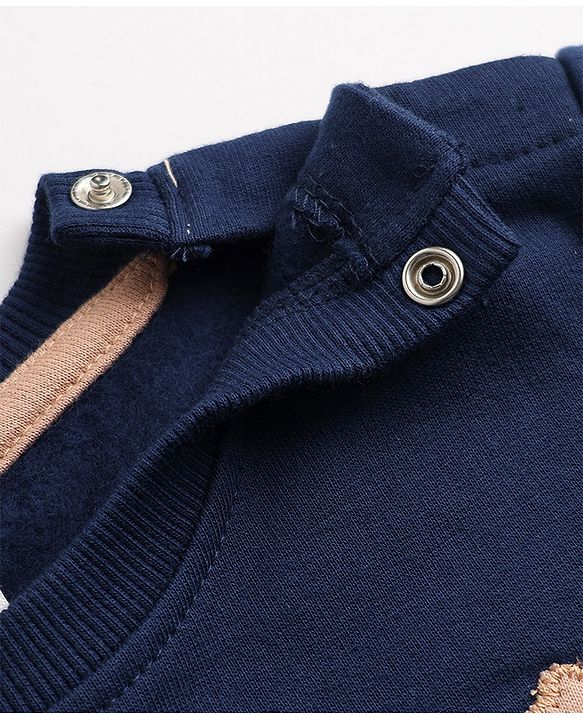 Babyhug 100% Cotton Knit Full Sleeves Heavy Gauge Sweatshirt with Dinosaur Embroidery - Navy Blue