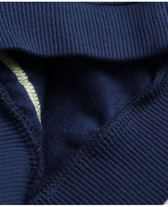 Babyhug 100% Cotton Knit Full Sleeves Heavy Gauge Sweatshirt with Dinosaur Embroidery - Navy Blue