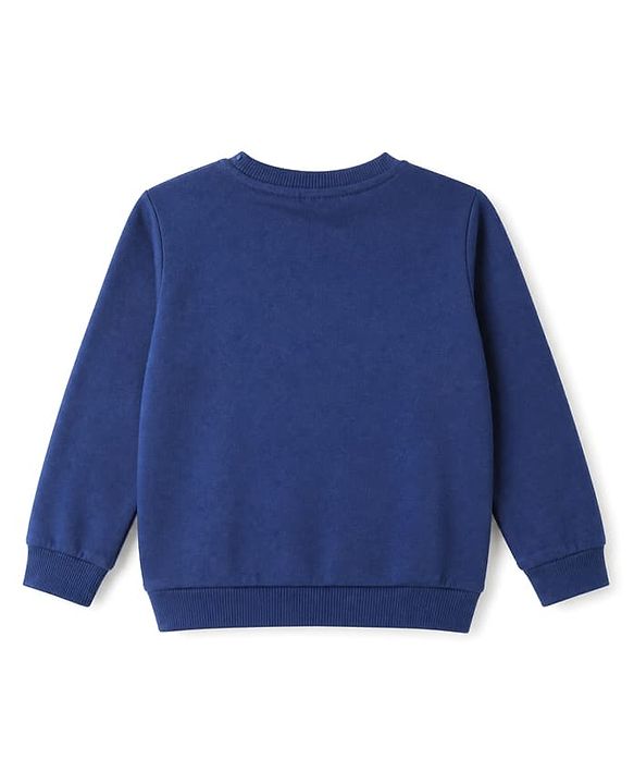 Babyhug 100% Cotton Knit Full Sleeves Heavy Gauge Sweatshirt with Dinosaur Embroidery - Navy Blue