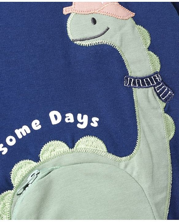 Babyhug 100% Cotton Knit Full Sleeves Heavy Gauge Sweatshirt with Dinosaur Embroidery - Navy Blue