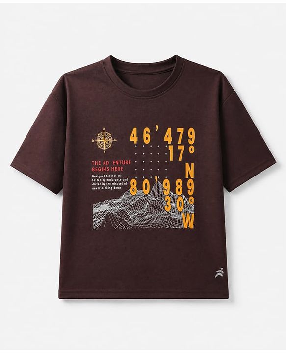 Pine Active Knit Drop Shoulder Half Sleeves T-Shirt - Brown