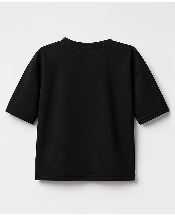 Pine Active Knit Drop Shoulder Half Sleeves T-Shirt With Text Print - Black