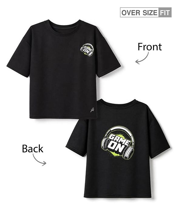 Pine Active Knit Drop Shoulder Half Sleeves T-Shirt With Text Print - Black