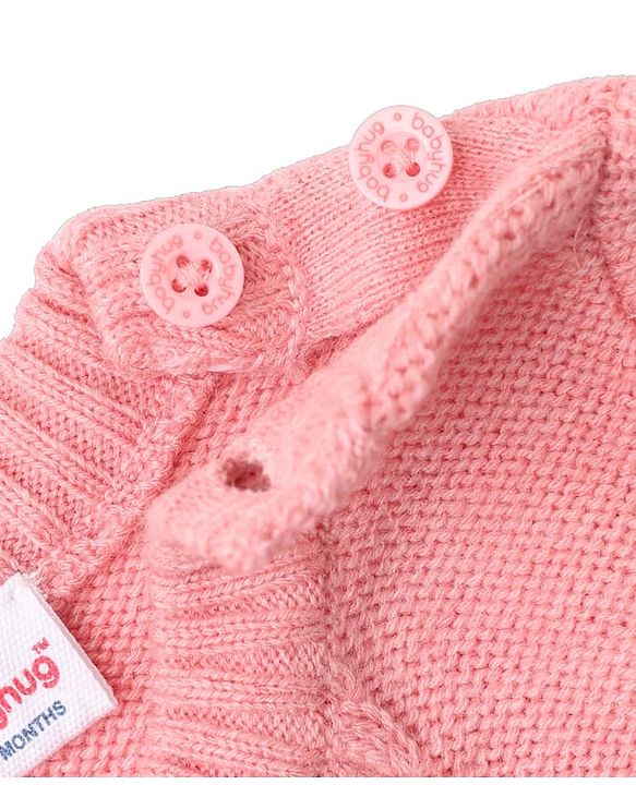 Babyhug Knit Full Sleeves Winter Wear Romper - Pink
