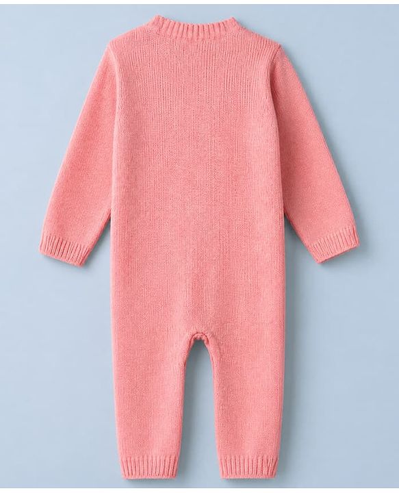 Babyhug Knit Full Sleeves Winter Wear Romper - Pink
