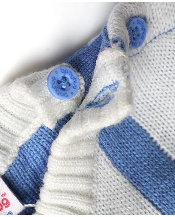 Babyhug Knit Full Sleeves Winter Wear Romper With Bow Applique - Blue