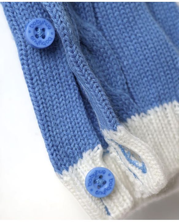 Babyhug Knit Full Sleeves Winter Wear Romper With Bow Applique - Blue
