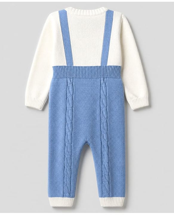 Babyhug Knit Full Sleeves Winter Wear Romper With Bow Applique - Blue