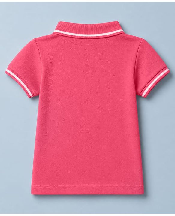 Babyhug Cotton Blend Knit Polo T-Shirt with Half Sleeves and Tennis Rackets Patch - Dark Pink