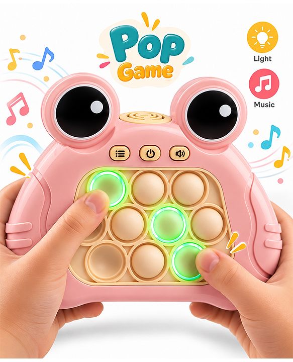Babyhug Fast Push Pop Light-Up Game - Sea Green| Fidget Toy for Kids & Adults| 4 Modes: Pass Through, Memory, Scoring & Multiplayer| Push Buttons with Light & Music| BIS Certified| Screen-Free Play