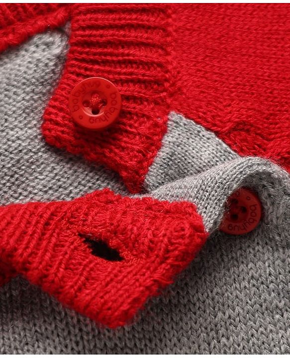 Babyhug Knit Full Sleeves Sweater Sets With Bear Applique - Red
