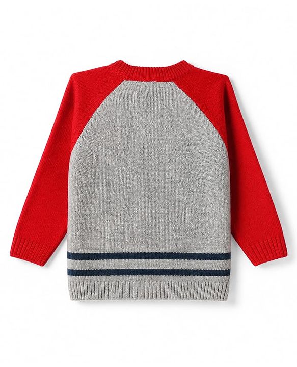 Babyhug Knit Full Sleeves Sweater Sets With Bear Applique - Red