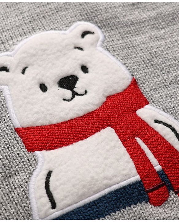 Babyhug Knit Full Sleeves Sweater Sets With Bear Applique - Red