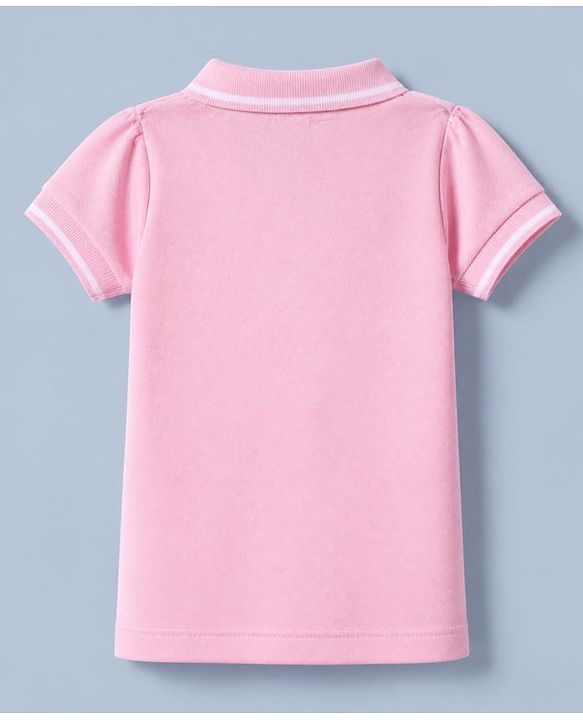 Babyhug Cotton Blend Knit Polo T-Shirt with Half Puffed Sleeves and Crown Patch - Light Pink