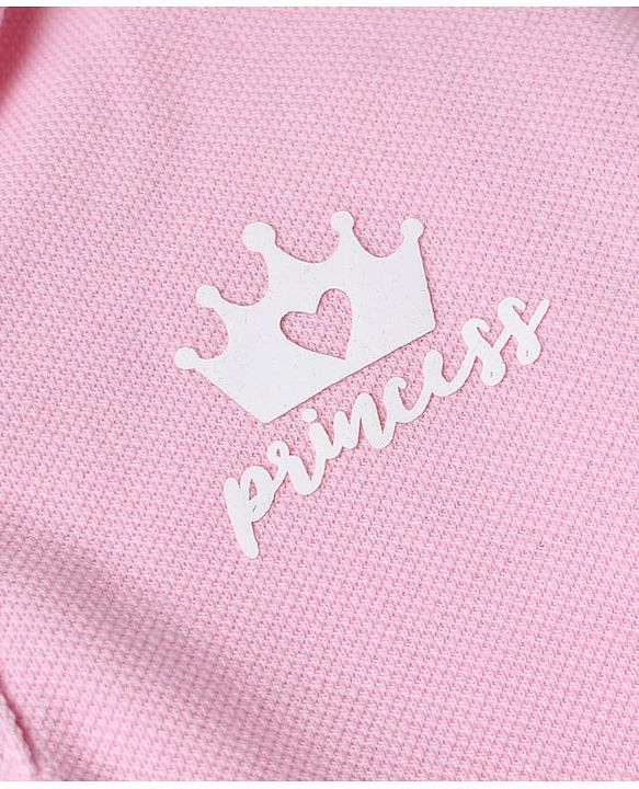 Babyhug Cotton Blend Knit Polo T-Shirt with Half Puffed Sleeves and Crown Patch - Light Pink