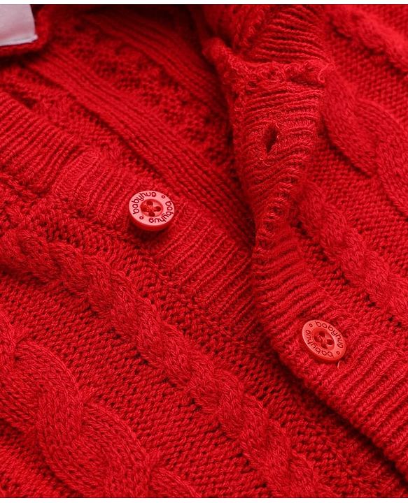 Babyhug Knit Full Sleeves Hooded Sweater with Cable Knit Design - Red