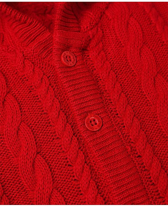 Babyhug Knit Full Sleeves Hooded Sweater with Cable Knit Design - Red