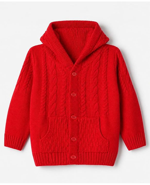 Babyhug Knit Full Sleeves Hooded Sweater with Cable Knit Design - Red