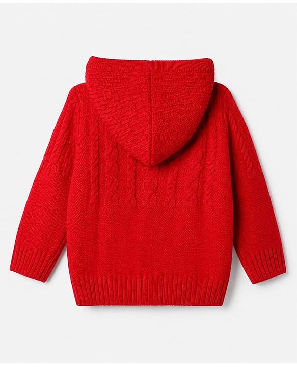 Babyhug Knit Full Sleeves Hooded Sweater with Cable Knit Design - Red